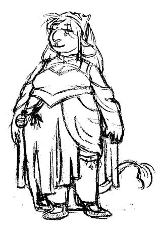 fullbody sketch a fullbody sketch of a fat firbolg character in a flowing dress.