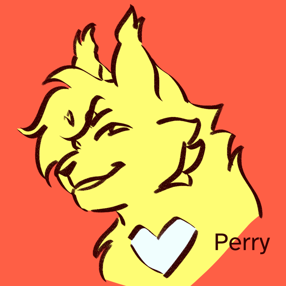 animated lineart gif gif of a yellow 2D animated cat character going from a small smile to a large smile, against a bright orange background