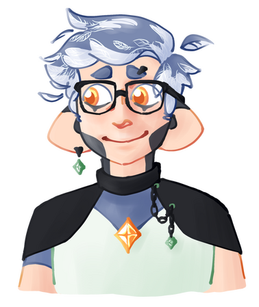 a lightly shaded bust of birdgarlic's pngtuber, a white man with blue hair looking to the side